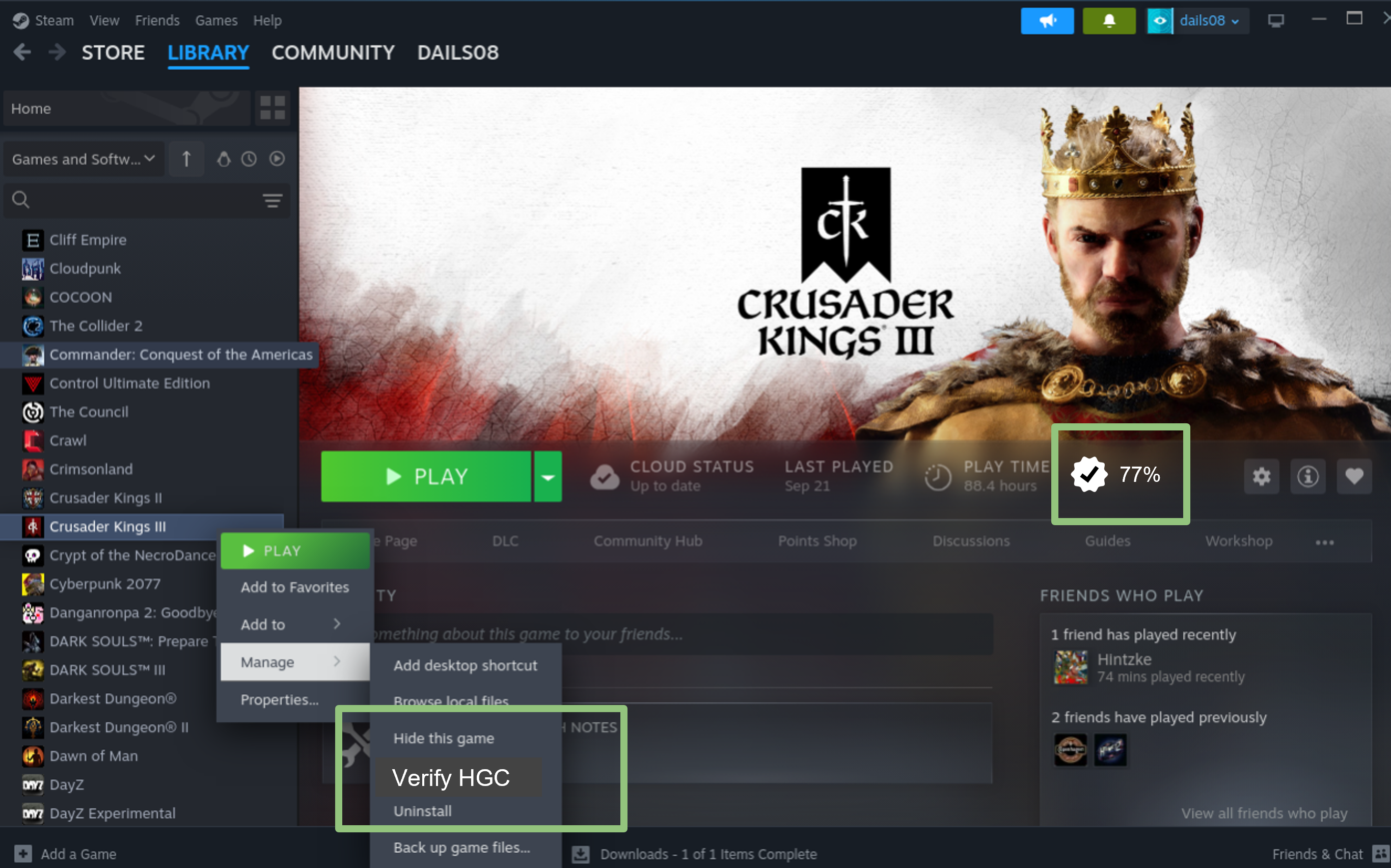 Steam library screenshot showing an installed game